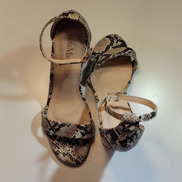 BELLA MARIE SHIRLEY PYTHON ANIMAL PRINT DESIGN BLOCK OPEN TOE ANKLE STRAP SANDAL - Picture 5 of 15